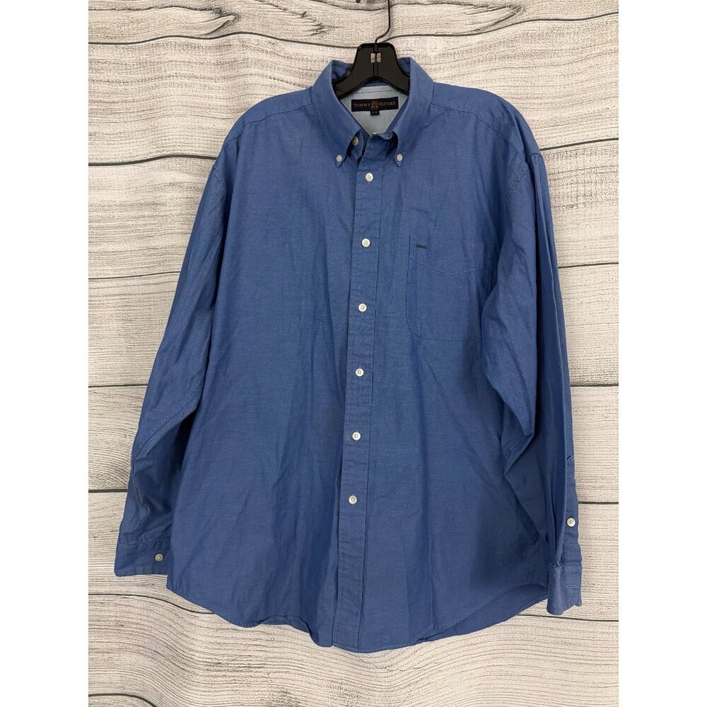 Mens Tommy Hilfiger Golf Blue Long Sleeve Button-Up Shirt Size L